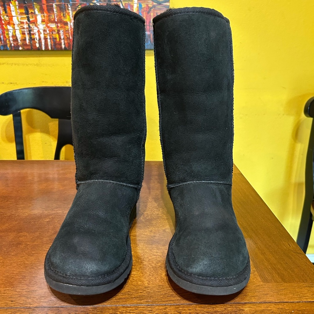 Ugg Classic Tall Boots Suede Leather Black Pull On Women Size 5